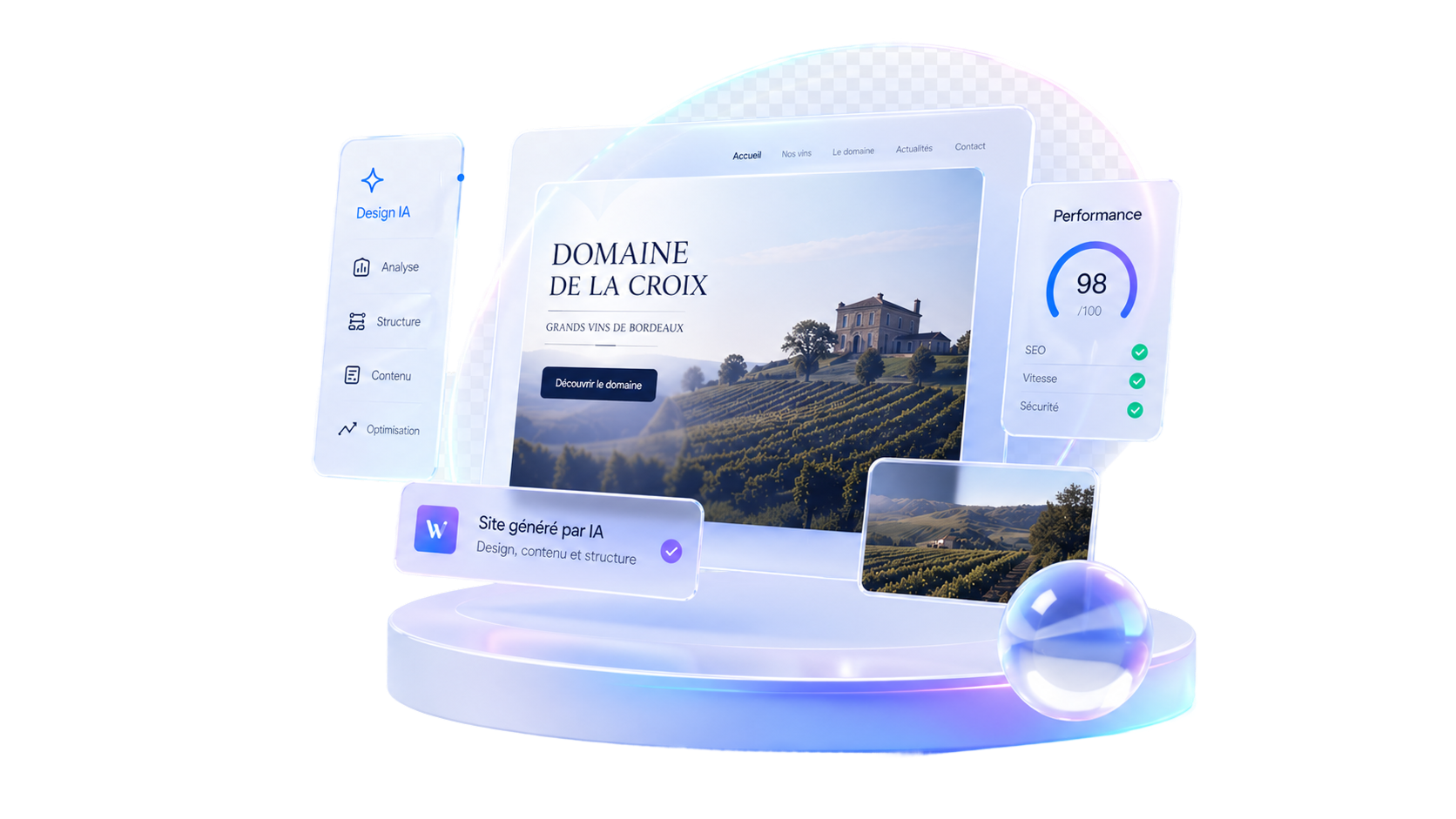 Aperçu d'un site WebAdapt — mockup, cartes de performance et design IA